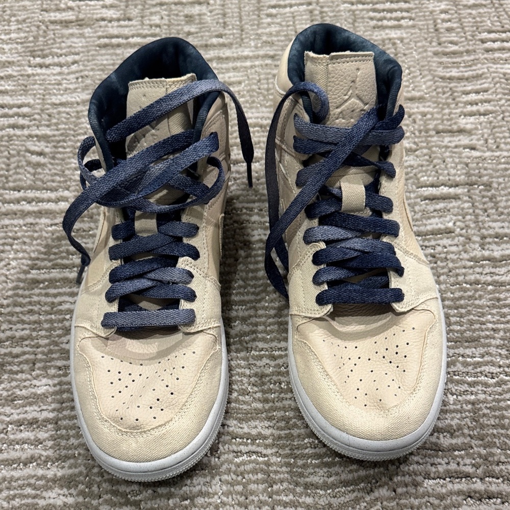 Women's Jordan 1 Beige and Navy High-Top Sneakers